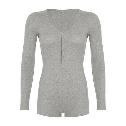 Yeni Tek Sıra Düğmeli V Yaka Vücuda Oturan Yırtmaç Tasarımlı Bodysuit