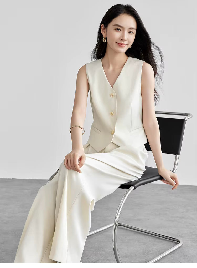 Keten Karışımlı Crop Yelek & Pantolon Takım