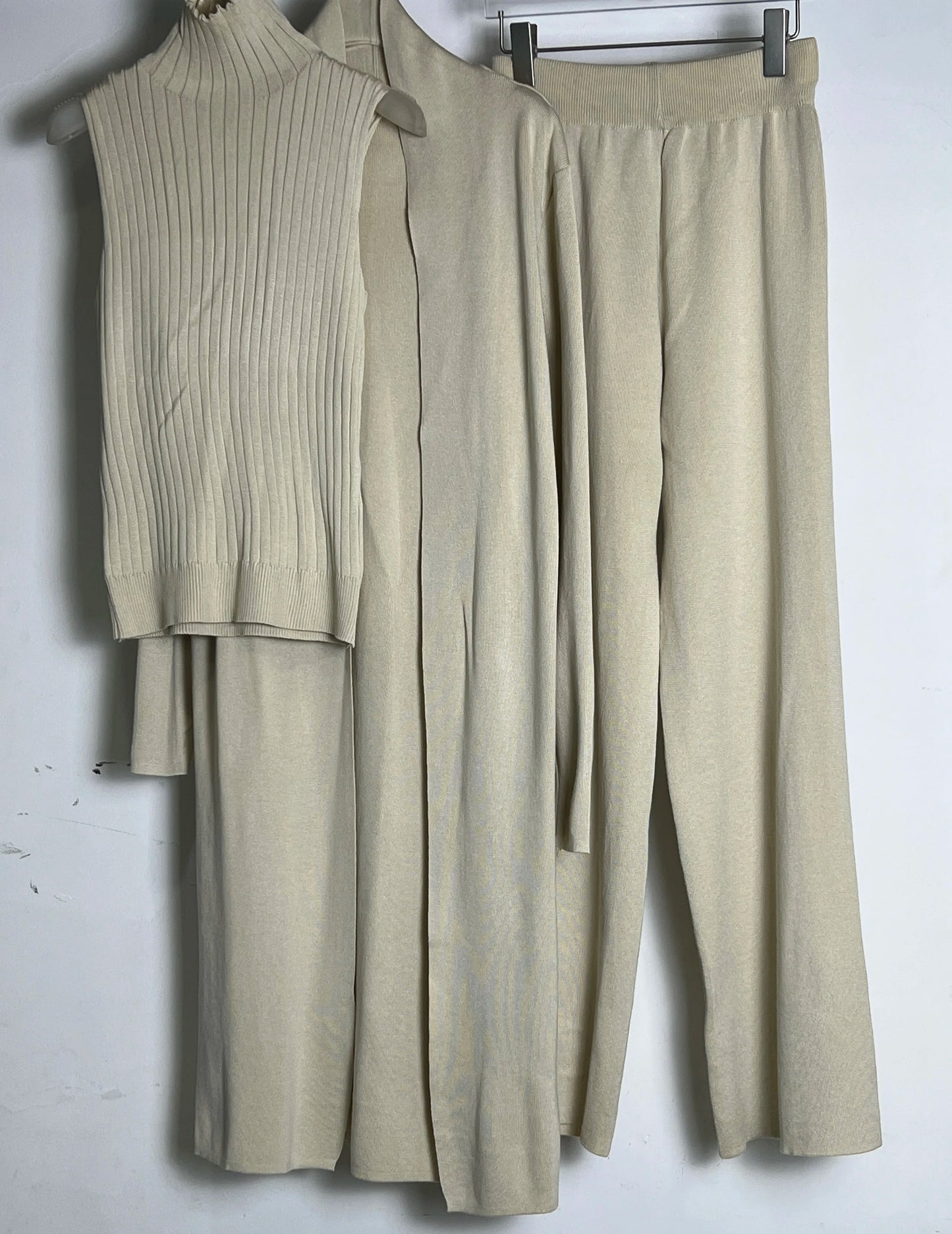 3 Piece Set Tracksuit Comfy Outfit Loungewear Autumn Long Cardigan Coat + Turtleneck Vest + Pants Knitted Suits Outfits