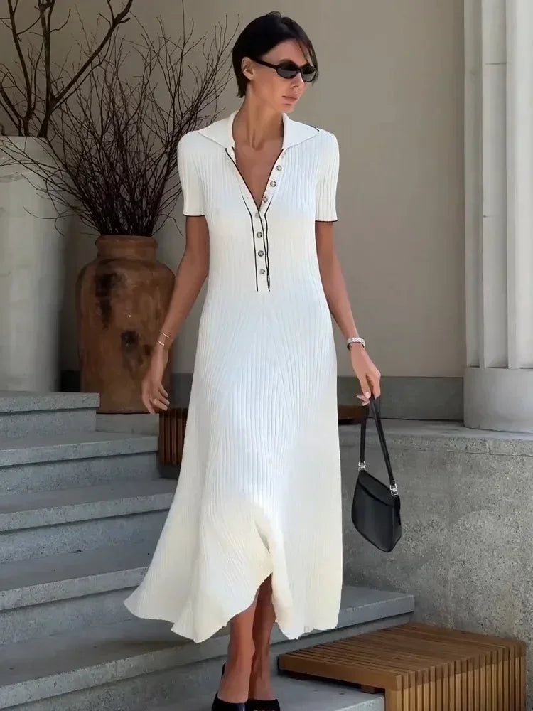 Beyaz Örgü Moda Maxi Elbise