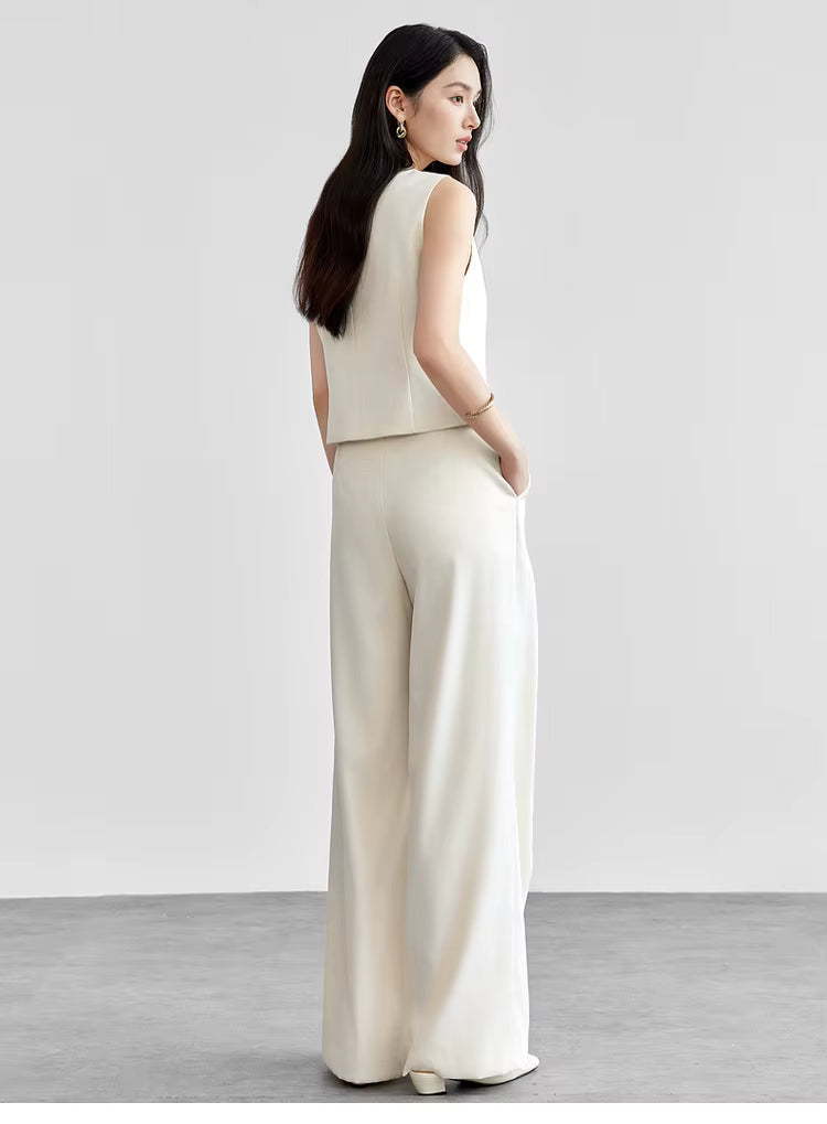 Keten Karışımlı Crop Yelek & Pantolon Takım