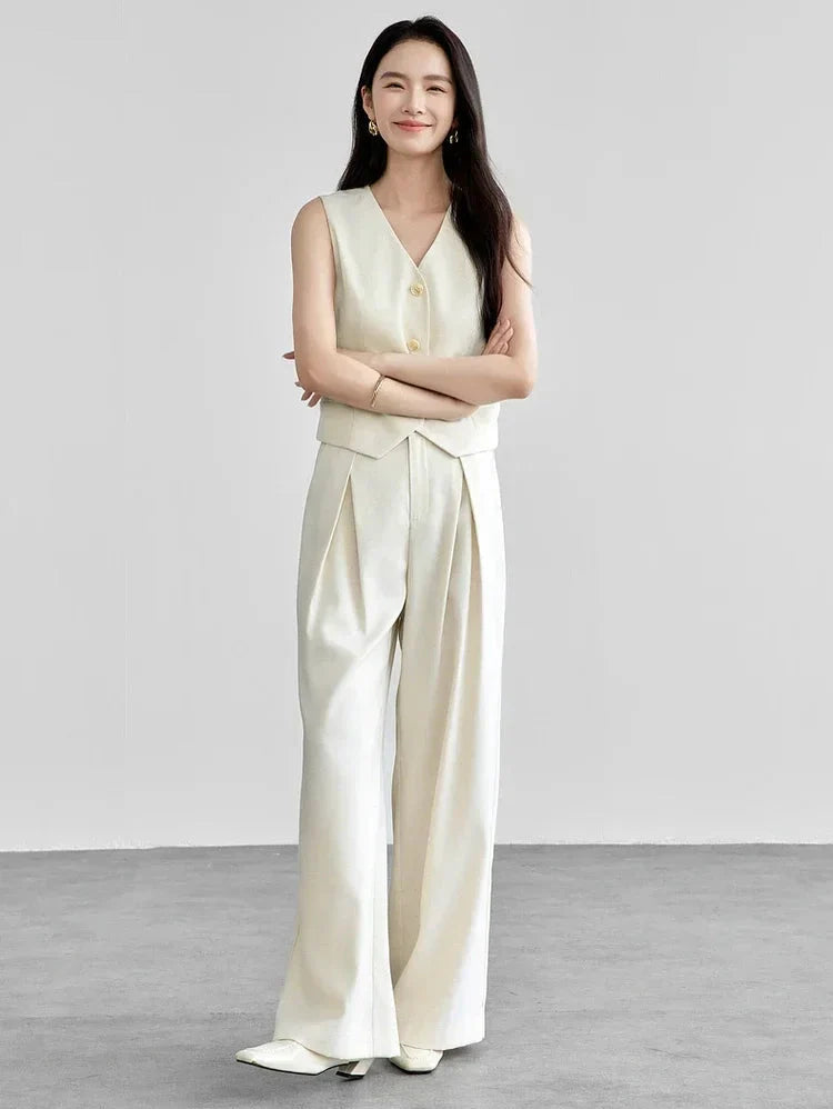 Keten Karışımlı Crop Yelek & Pantolon Takım