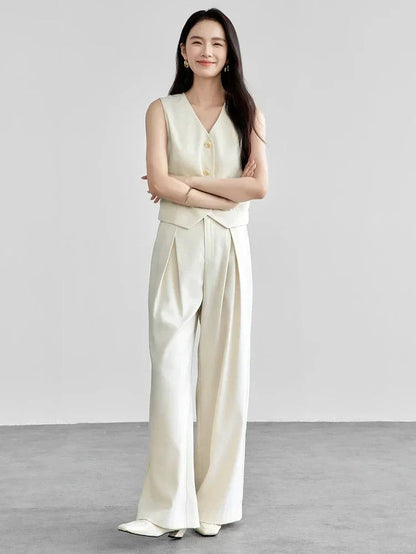 Keten Karışımlı Crop Yelek & Pantolon Takım