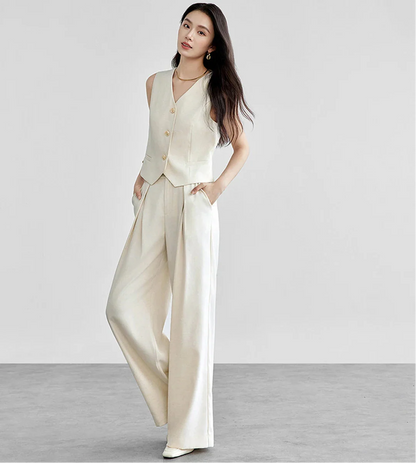 Keten Karışımlı Crop Yelek & Pantolon Takım