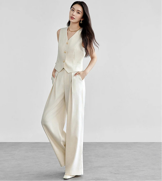 Keten Karışımlı Crop Yelek & Pantolon Takım