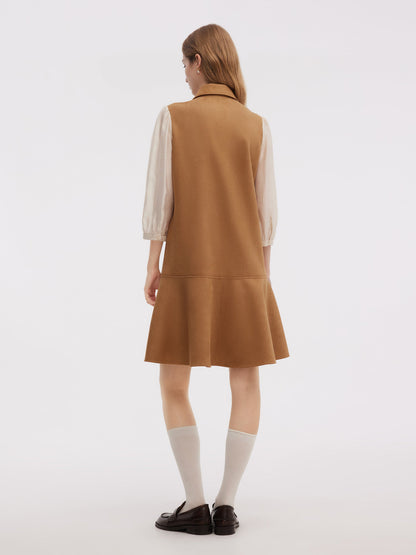 Kahve Suede Dantel Splicing Elbise
