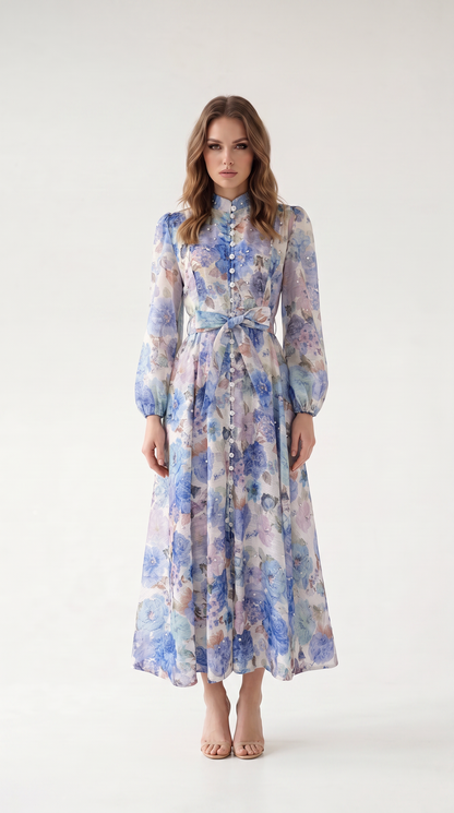 Rosalie Vintage Çiçek Desenli Maxi Elbise