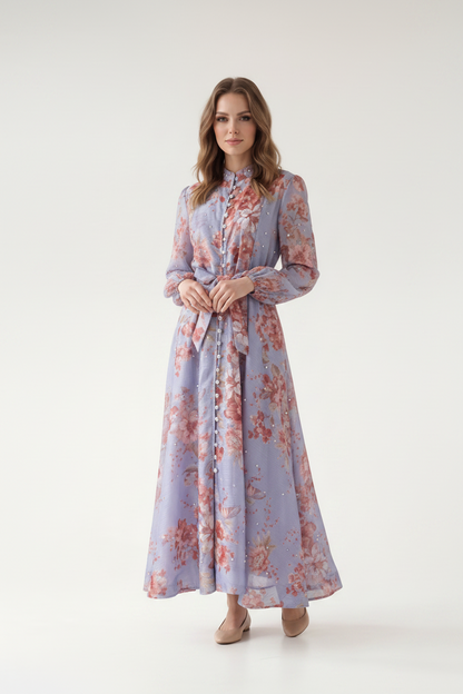 Rosalie Vintage Çiçek Desenli Maxi Elbise