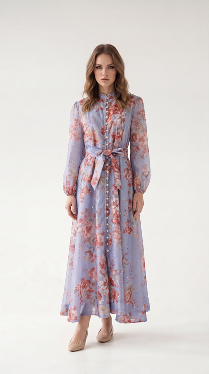 Rosalie Vintage Çiçek Desenli Maxi Elbise