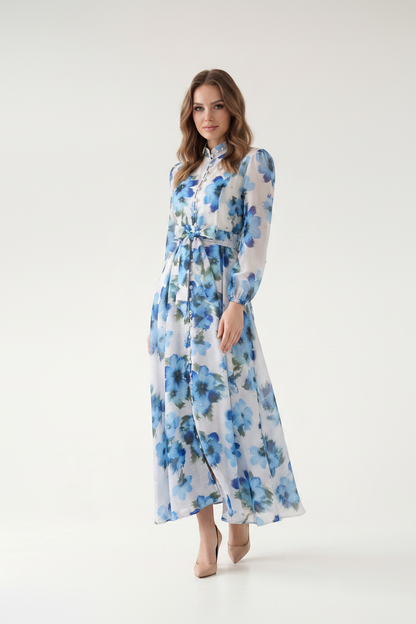Rosalie Vintage Çiçek Desenli Maxi Elbise