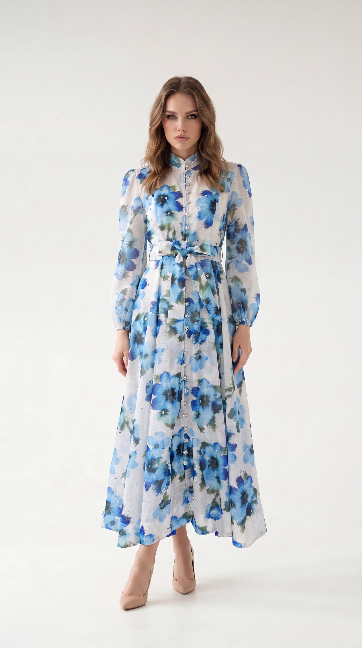 Rosalie Vintage Çiçek Desenli Maxi Elbise