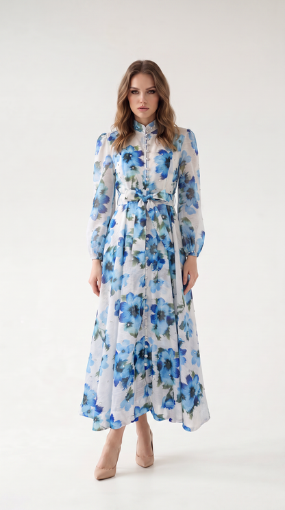 Rosalie Vintage Çiçek Desenli Maxi Elbise