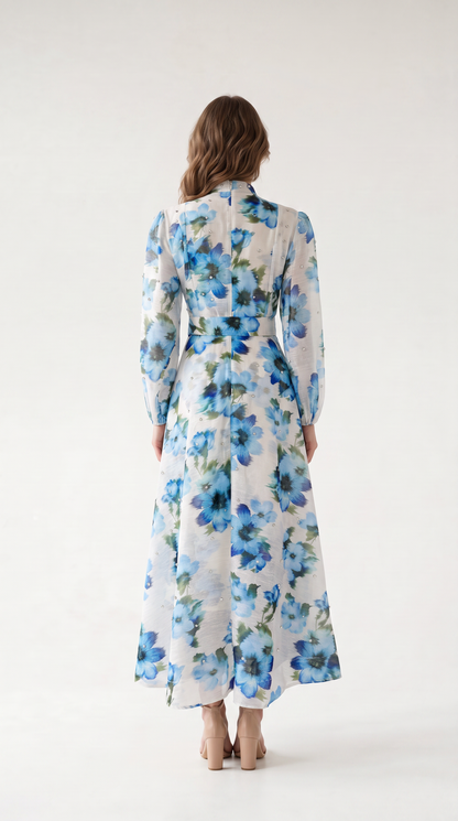 Rosalie Vintage Çiçek Desenli Maxi Elbise