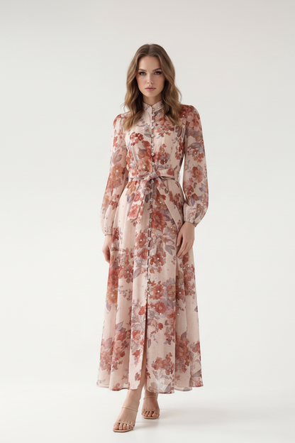 Rosalie Vintage Çiçek Desenli Maxi Elbise