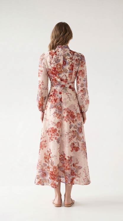 Rosalie Vintage Çiçek Desenli Maxi Elbise