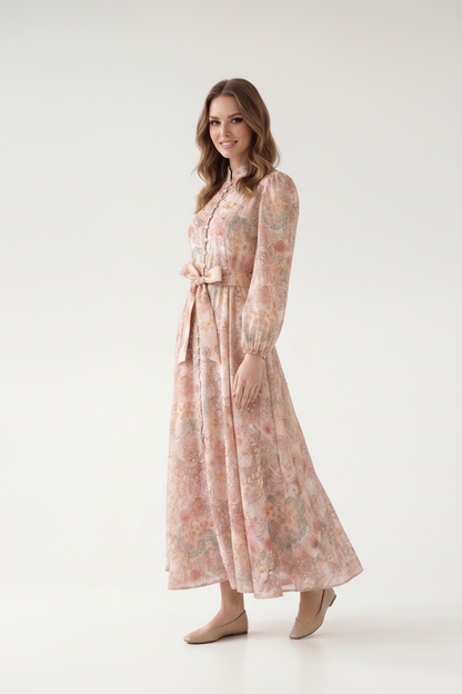 Rosalie Vintage Çiçek Desenli Maxi Elbise