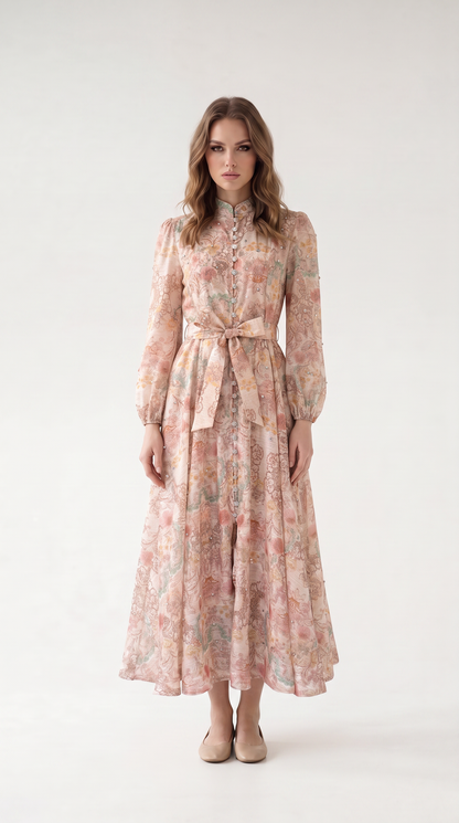Rosalie Vintage Çiçek Desenli Maxi Elbise